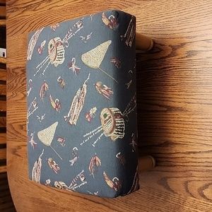 Hunter green fly fishing design footstool. 16 X 12 X 9